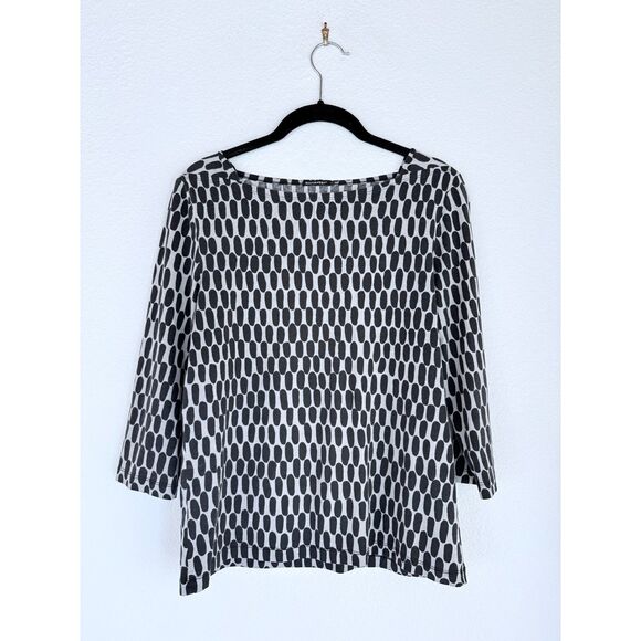 EUC Marimekko Taos Oval 3/4 Sleeve Boatneck Cotton Top in Black & Grey Size S - Picture 2 of 8